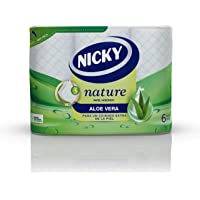 Nicky Nature Papel Higiénico | 6 rollos | 3 capas- 170 servicios por rollo | Enriquecido con loción de Aloe Vera | Papel…